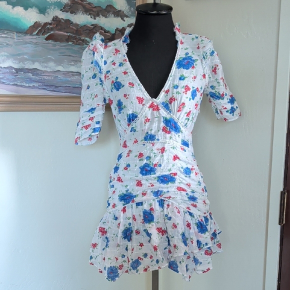 LoveShackFancy Floral Mini Dress - Blue and Red - Picture 1 of 6